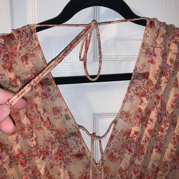 The Kooples Women's Floaty Cottagecore Dress Size 3 L 8 US Orange Floral Hi Low - Picture 8 of 11